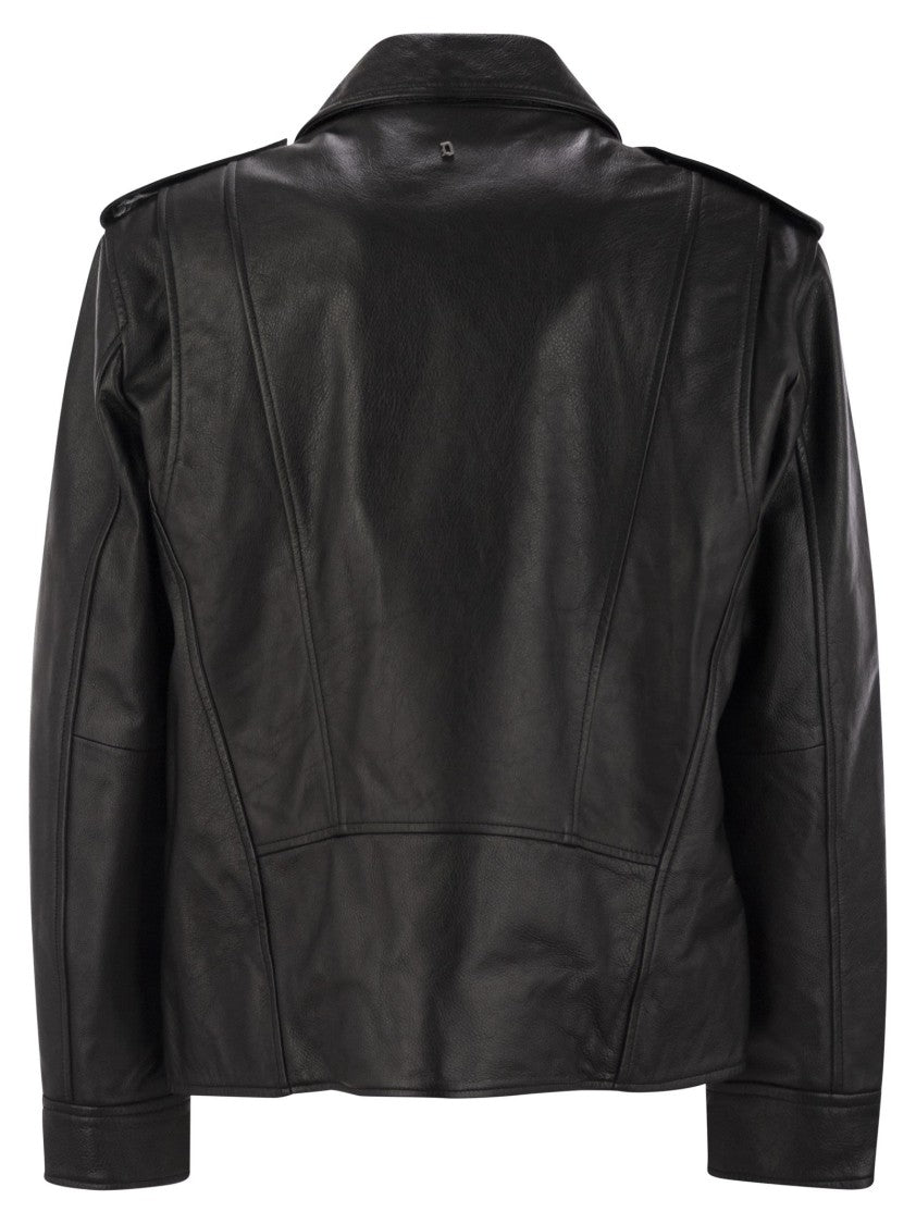 Dondup Black Biker Jacket In Nappa Leather