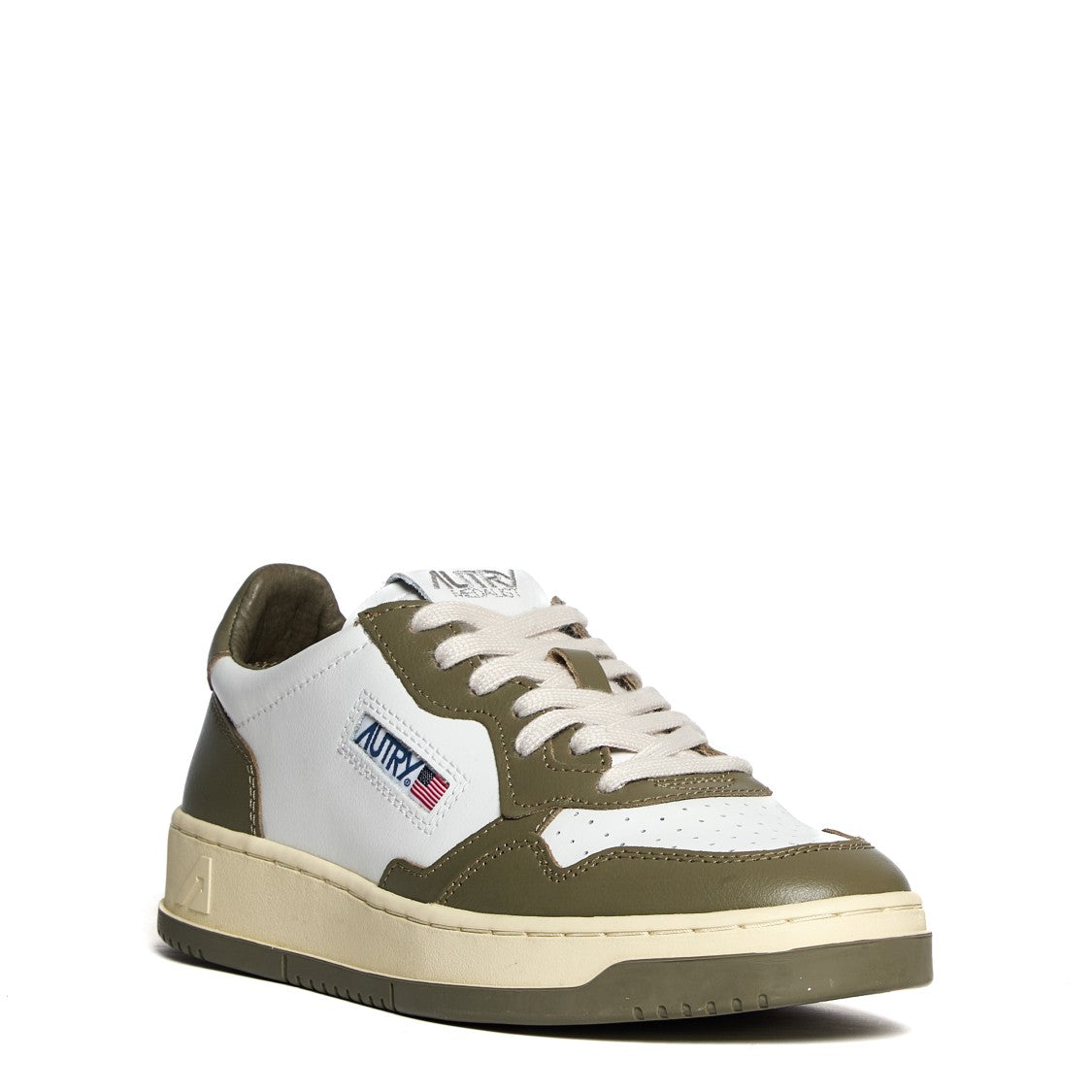Autry Low-Top Sneakers In White And Covert Green Leather