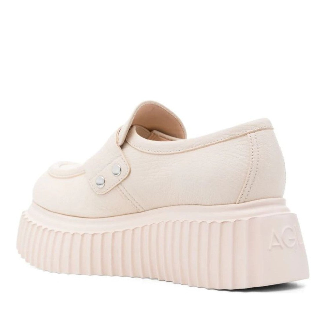Agl Beige Dany Goat Leather Chunky Wedge Loafers