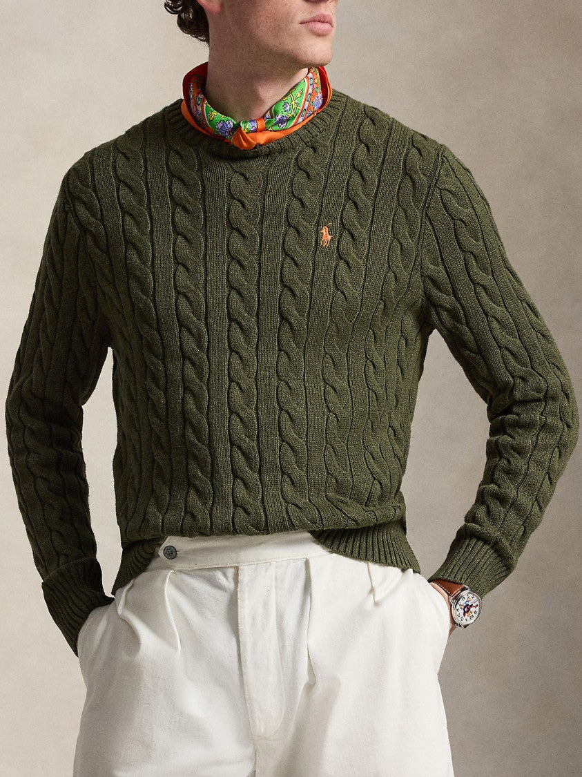 Polo Ralph Lauren Green Pullover Cable Knit Cotton Sweater