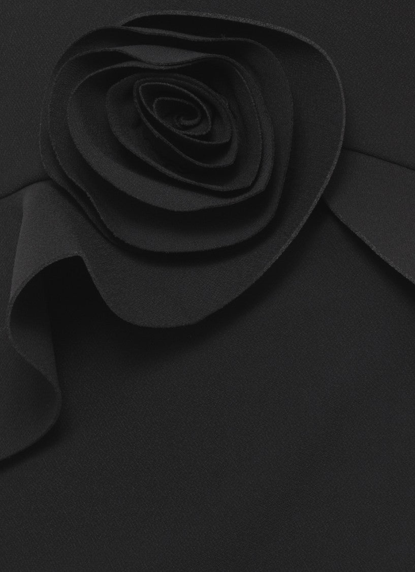 Rotate Black Structured Rose Detail Mini Dress