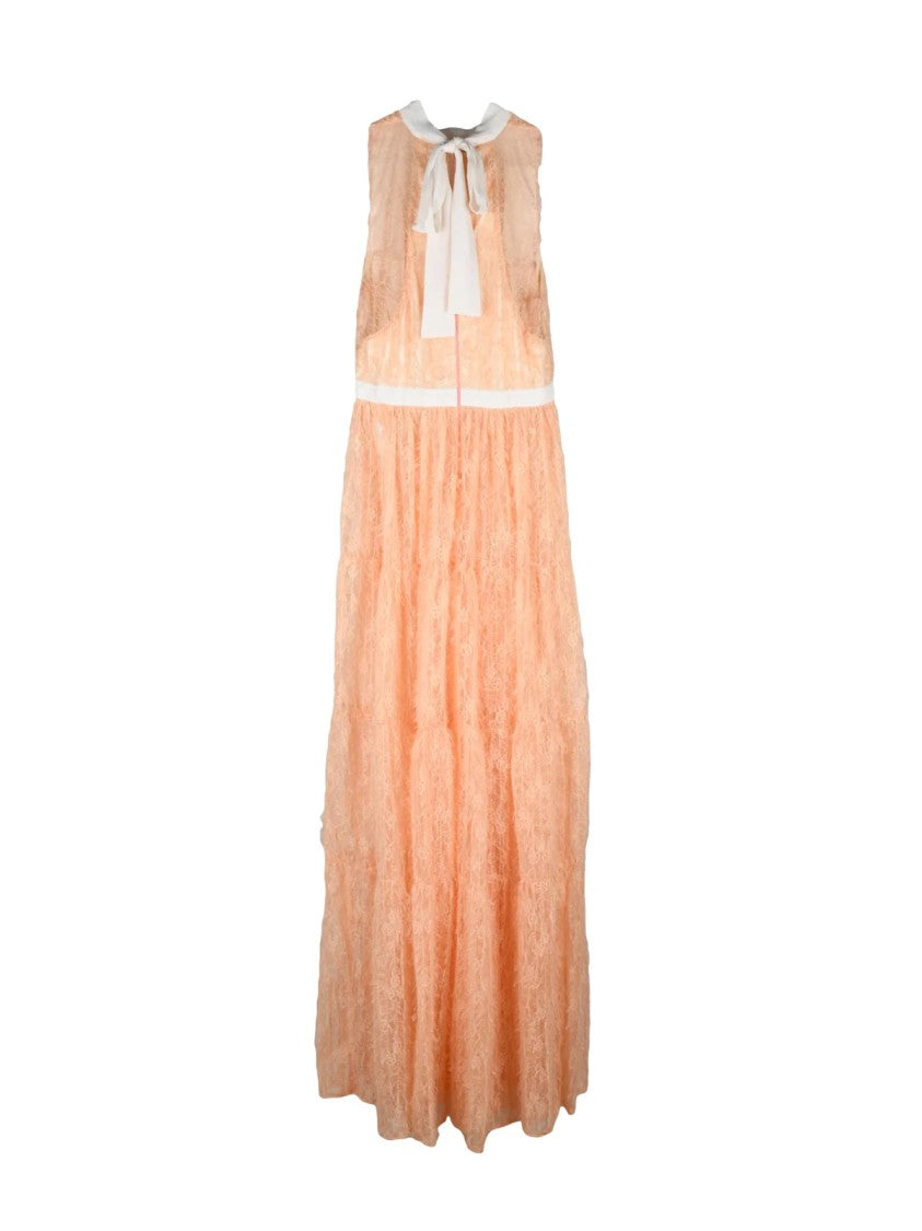 Elisabetta Franchi Peach Polyester Women Long Flared Transparent Dress