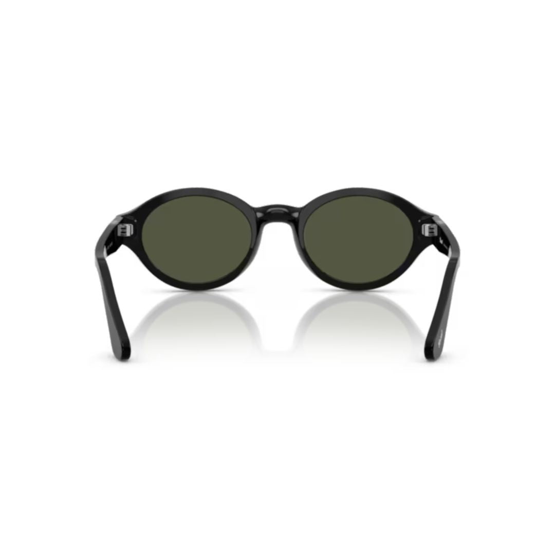 Persol 0Po3378s Rounded Black Acetate Sunglasses With Dark Green Lenses