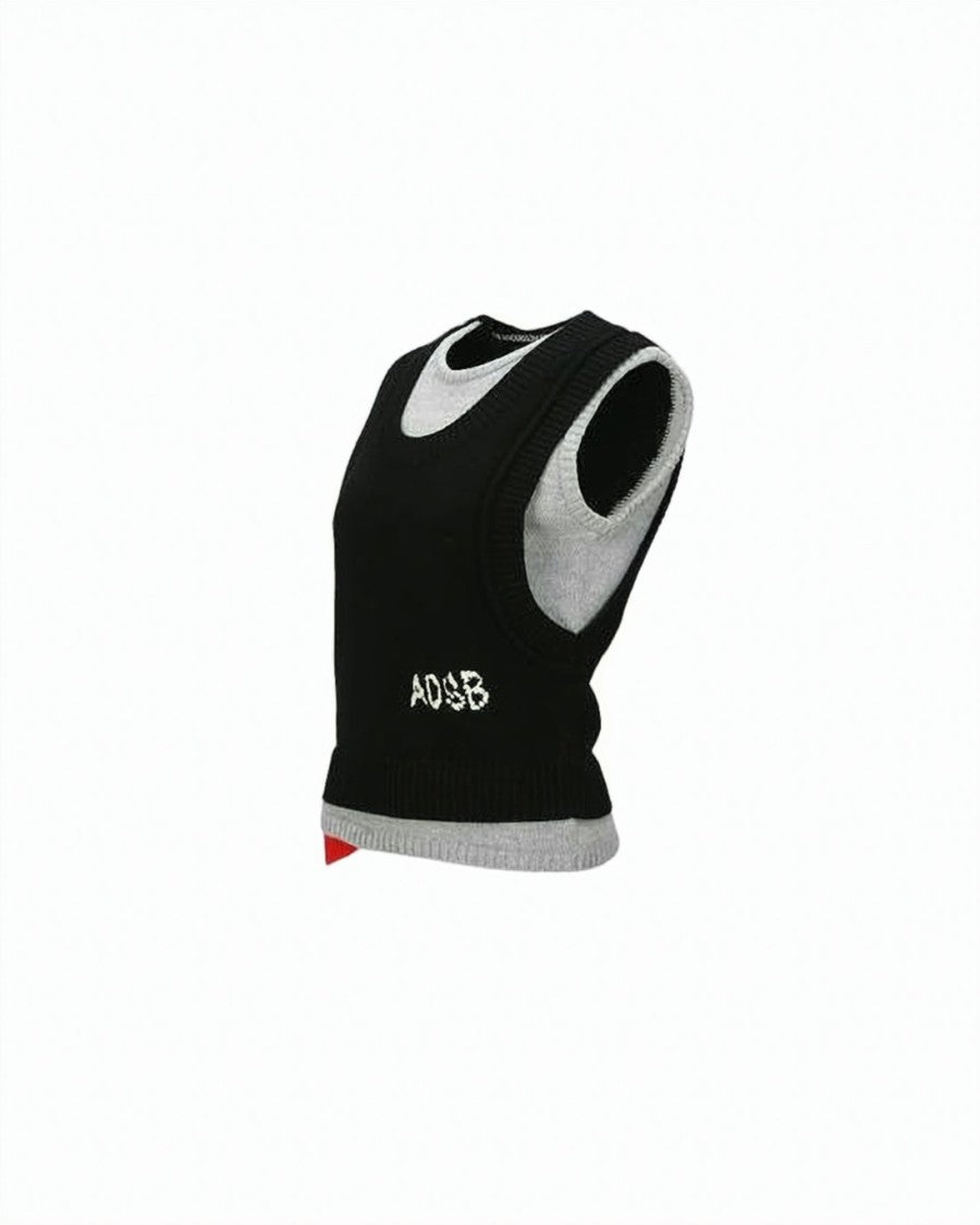Andersson Bell Layered Knit Vest With Asymmetrical Hem And Embroidered Logo