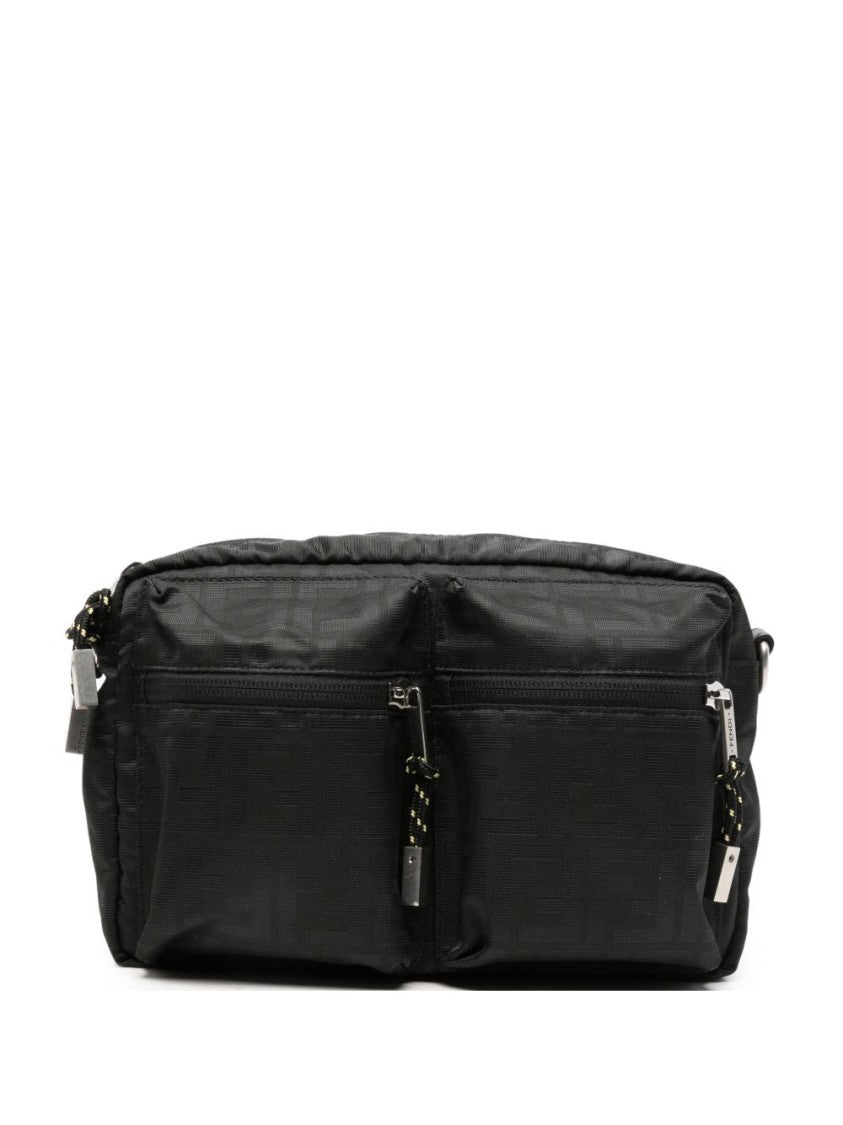 Fendi Rectangular Black Fabric Bag With Zippered Pockets