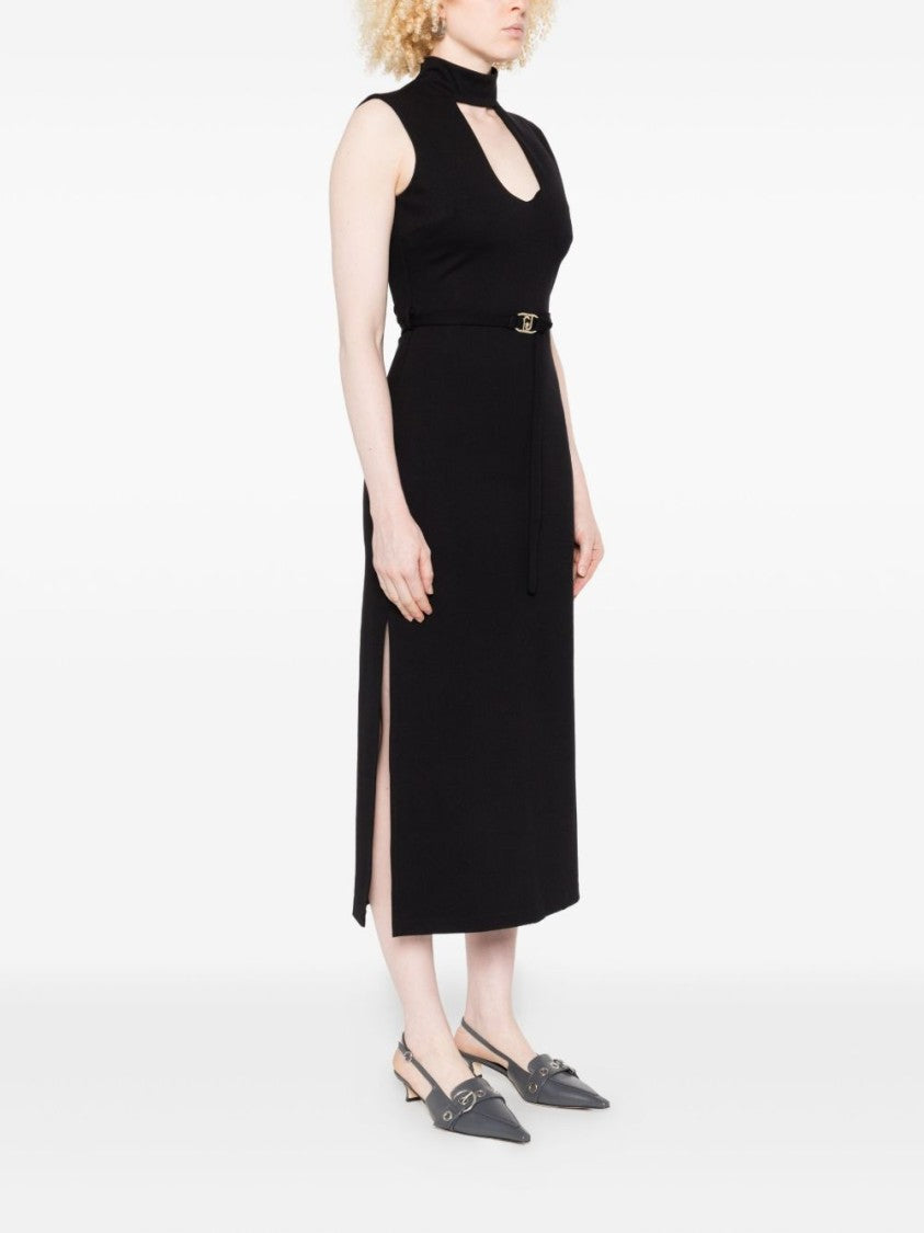 Liu Jo Sleeveless Black Midi Dress With Keyhole Cutout