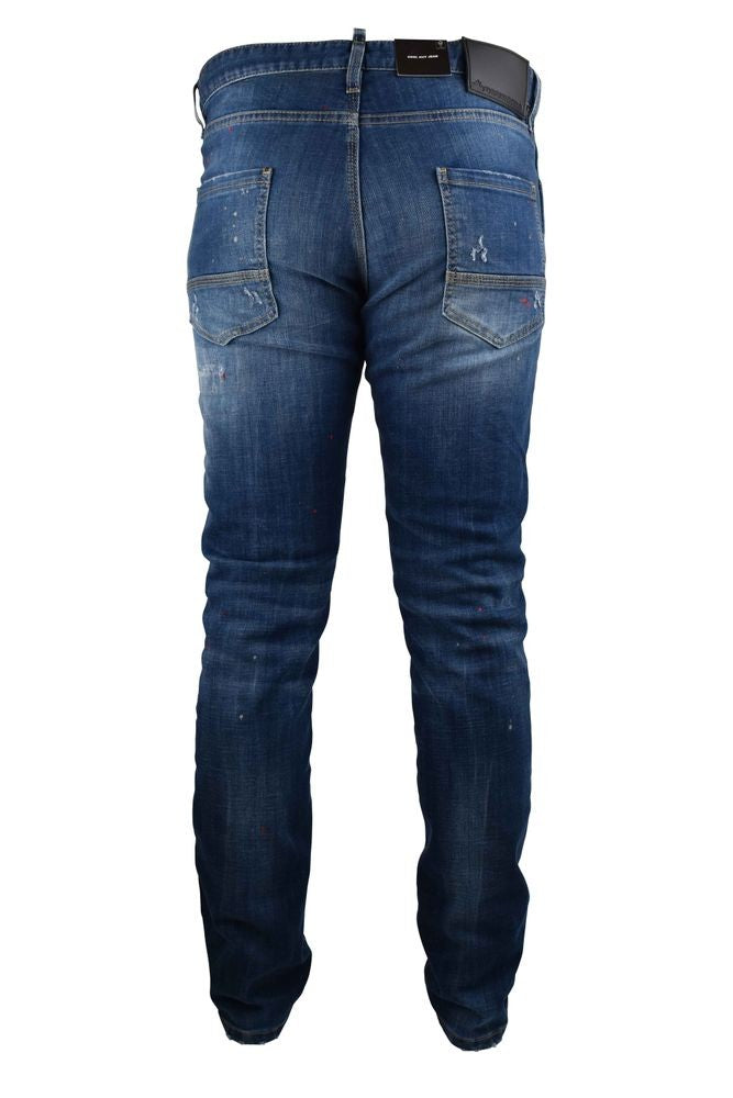 Dsquared2 Blue Stretch Cotton Jeans With Paint Effect