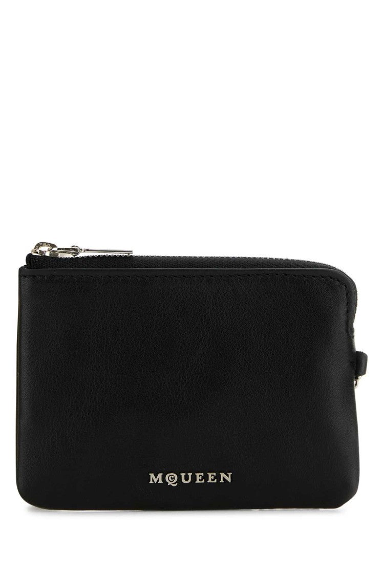 Alexander Mcqueen Black Leather Sling Card Holder