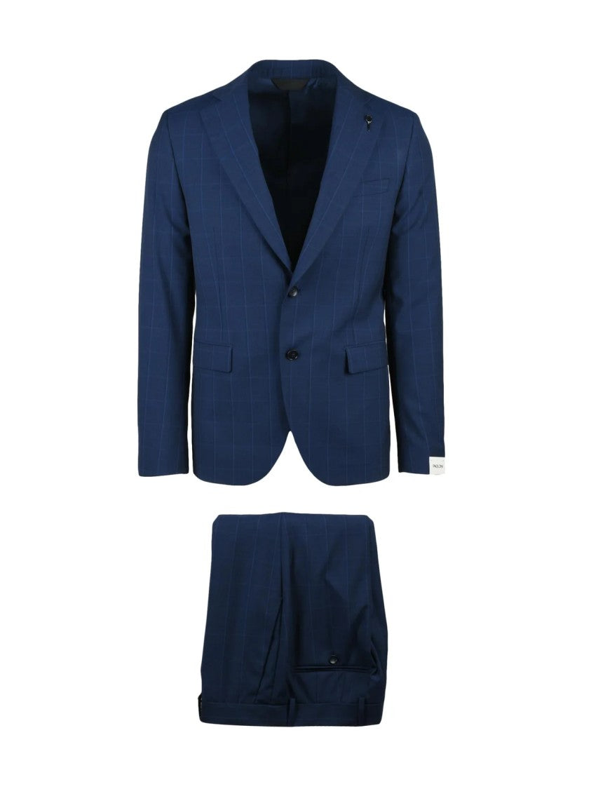 Paoloni Tailored Blue Virgin Wool Suit With Rounded Jacket And Classic Trousers