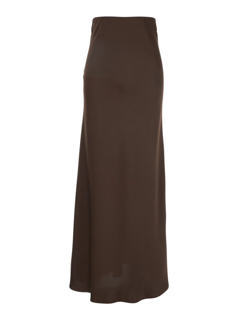 Plain Brown Long Skirt With Volant Detail At The End