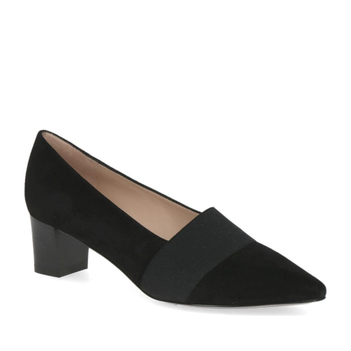 Peter Kaiser Black Pointed Toe Elastic Band Mid-Block Heel Dress Pumps