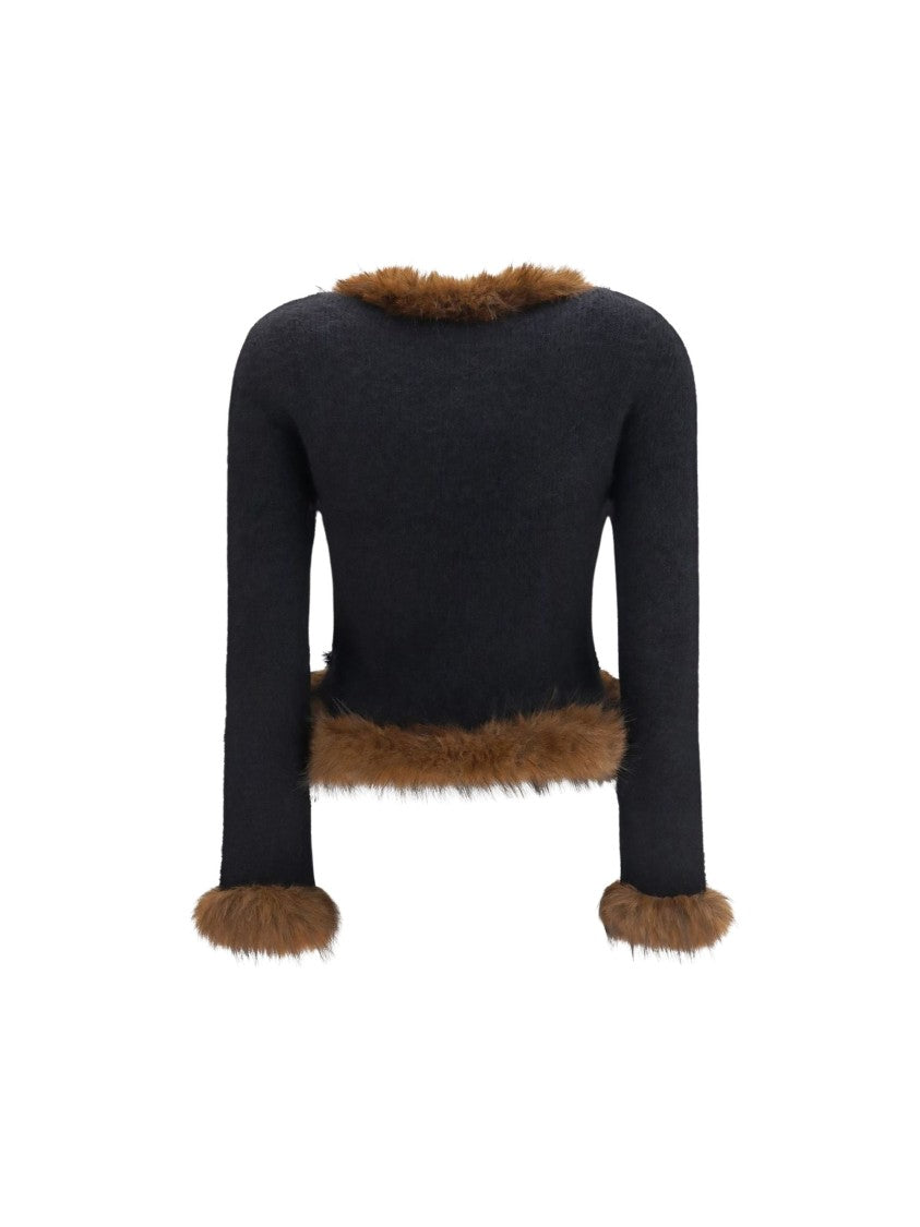 Self-Portrait Brown Faux Fur Trim Cropped Cardigan