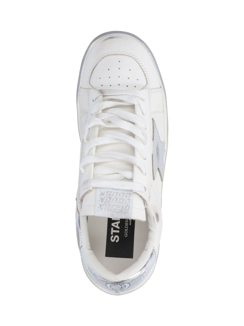 Golden Goose White Stardan Distressed Silver Accent Sneakers