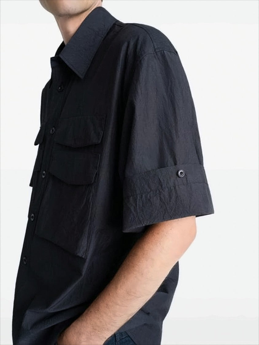 Lemaire Boxy Black Button-Down Shirt With Flap Pockets