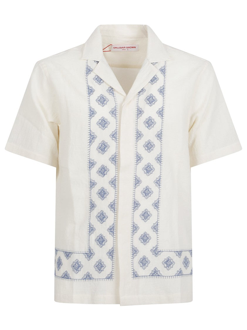 Orlebar Brown Short-Sleeved White Cotton Shirt With Carnival Embroidery