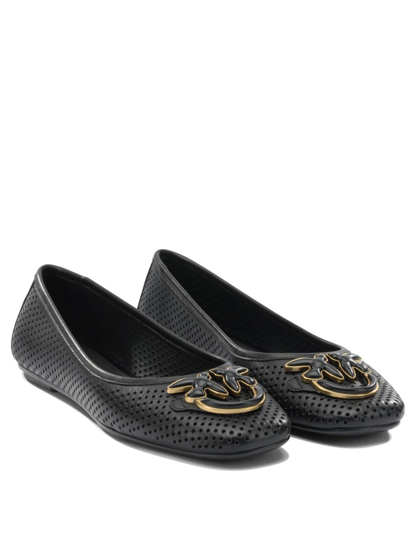 Pinko Perforated Leather Ballerinas With Metallic Emblem
