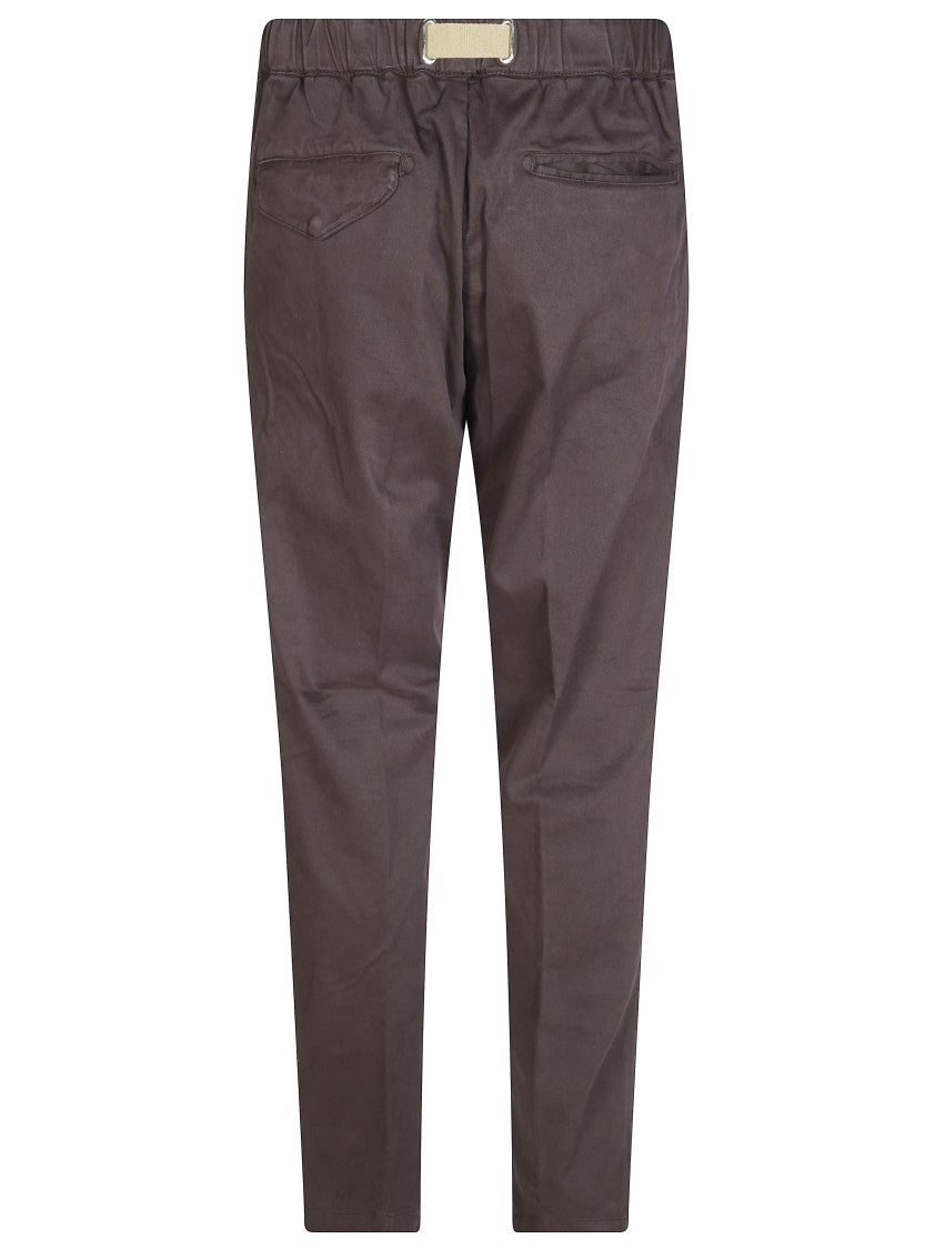 White Sand Slim Tapered Brown Gabardine Trousers
