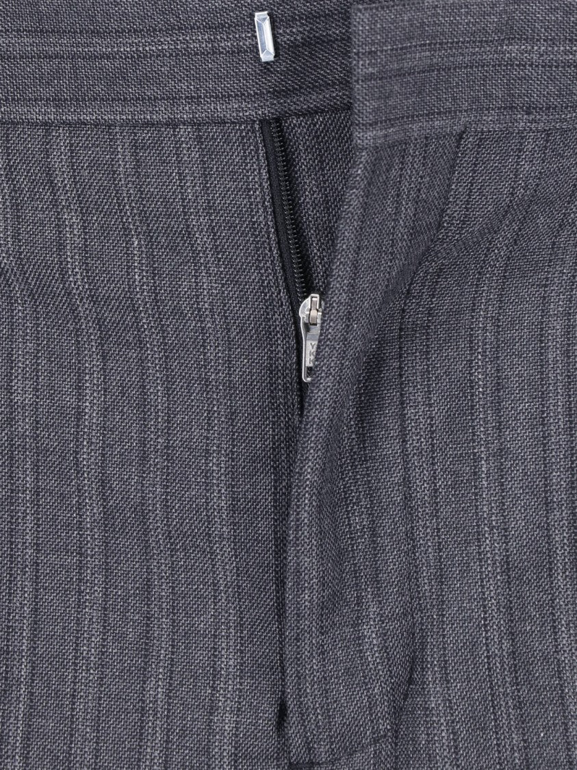Sunflower Grey Mid-Rise Tailored Wool-Blend Pinstripe Trousers