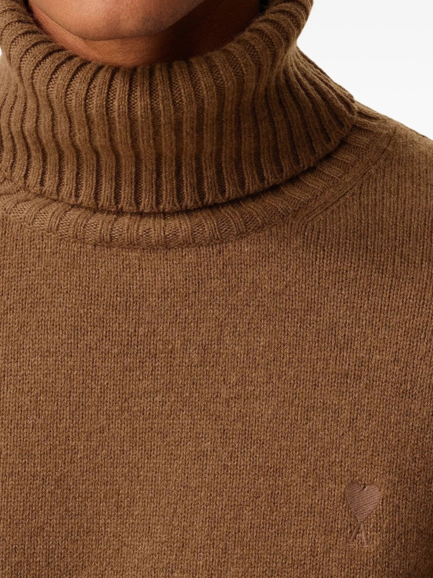 Ami Roll-Neck Sweater With Ribbed Texture
