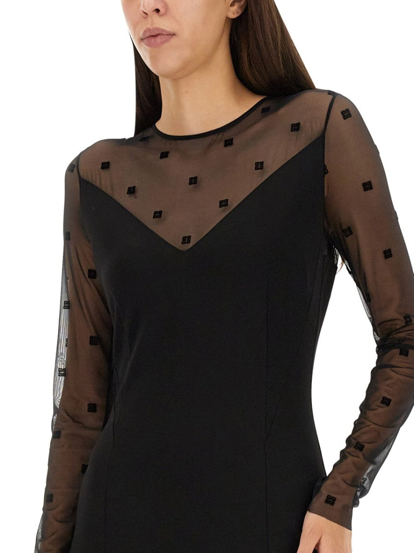 Givenchy Midi Dress With 4G Pattern And Sheer Sleeves