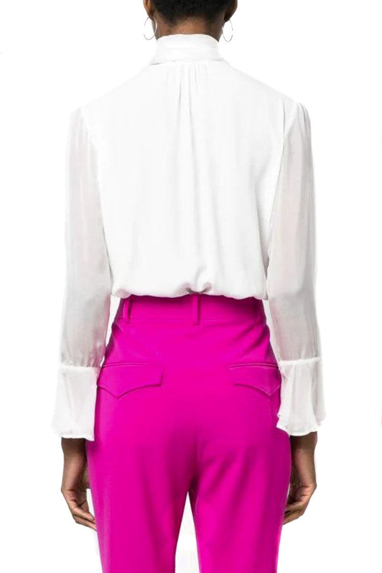 Pinko White Viscose Tie-Neck Blouse