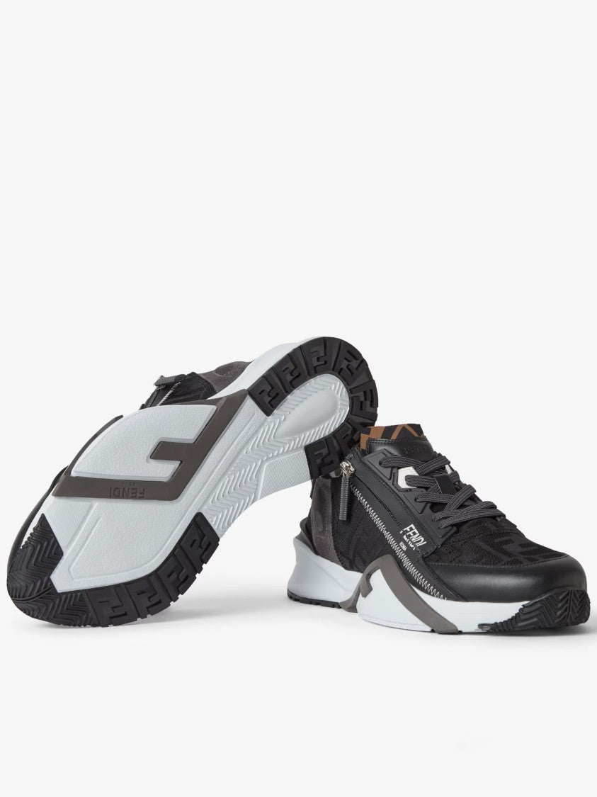 Fendi Flow Black/Grey Low-Profile Side-Zip Sneakers