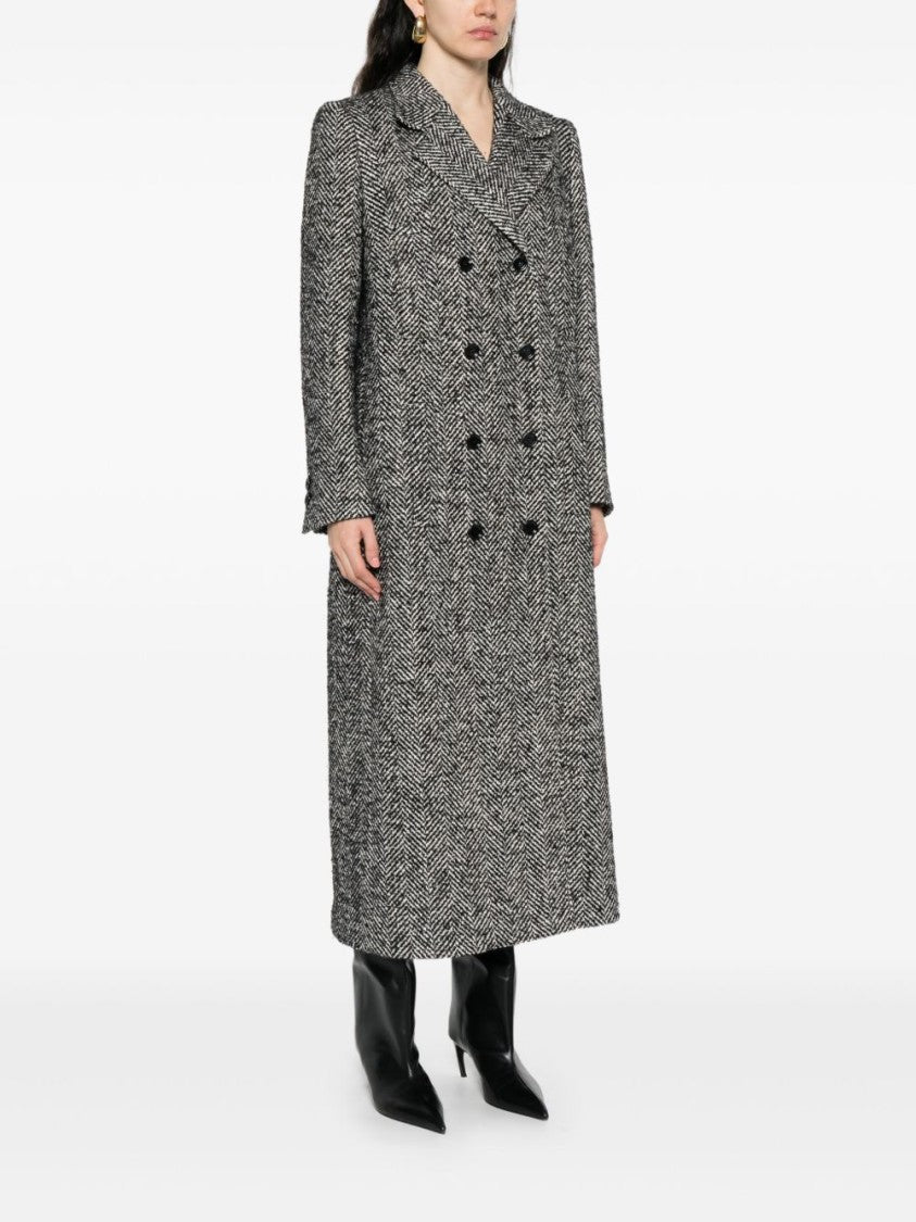 Dolce & Gabbana Double-Breasted Herringbone Coat With Leopard Print Lining