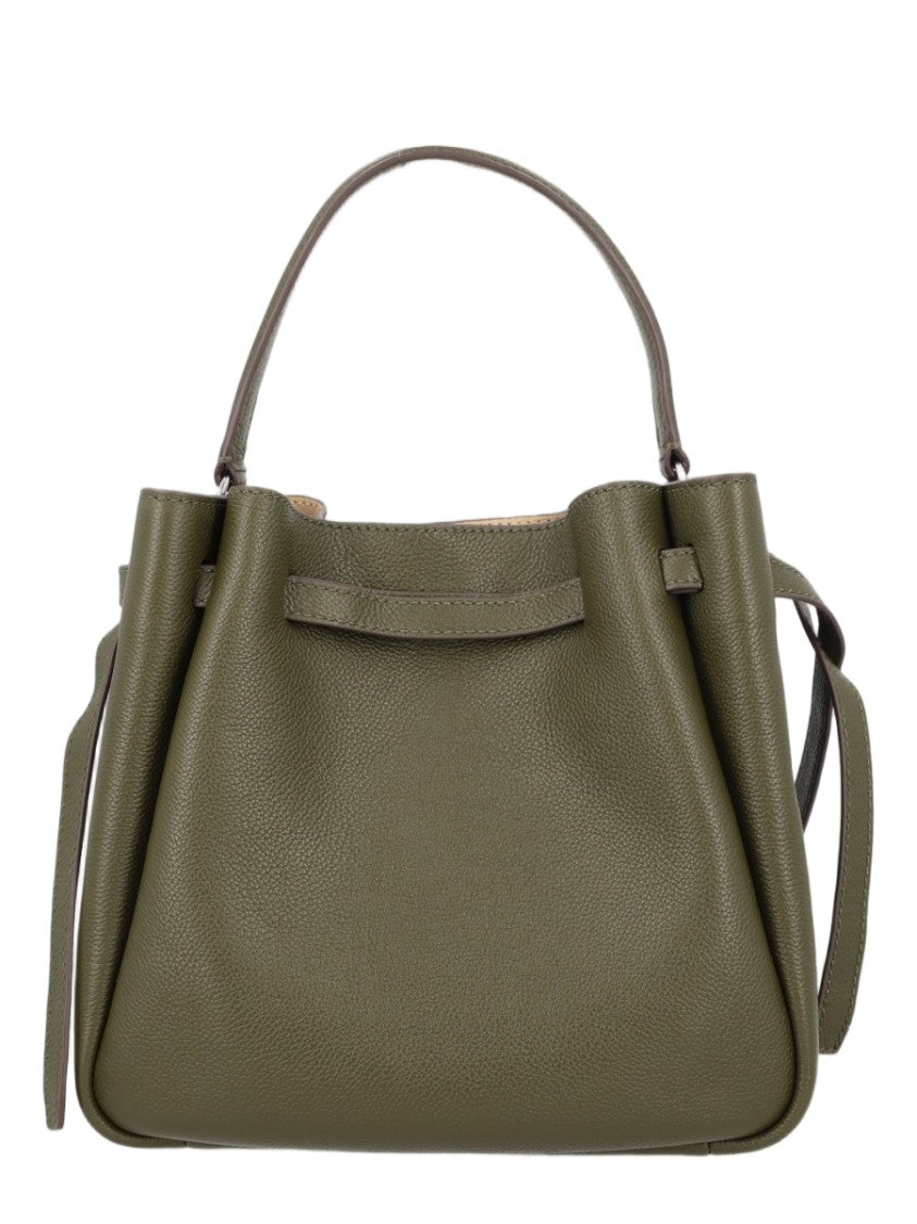 Tory Burch Structured Green Leather Shoulder Bag With Silver-Tone Hardware