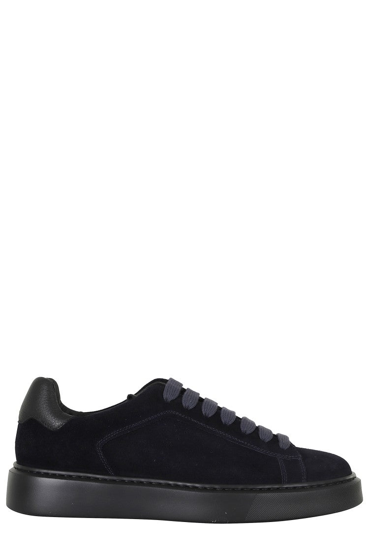 Doucal's Blue/Black Suede Leather Low-Top Sneakers