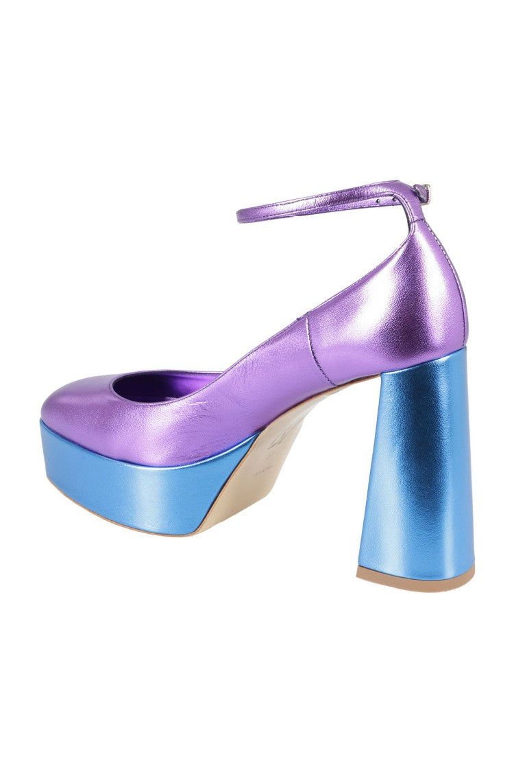 Bettina Vermillon Metallic Purple Ankle Strap Platform Pump