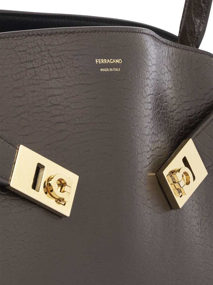 Ferragamo Structured Handbag With Gold-Tone Clasp Details