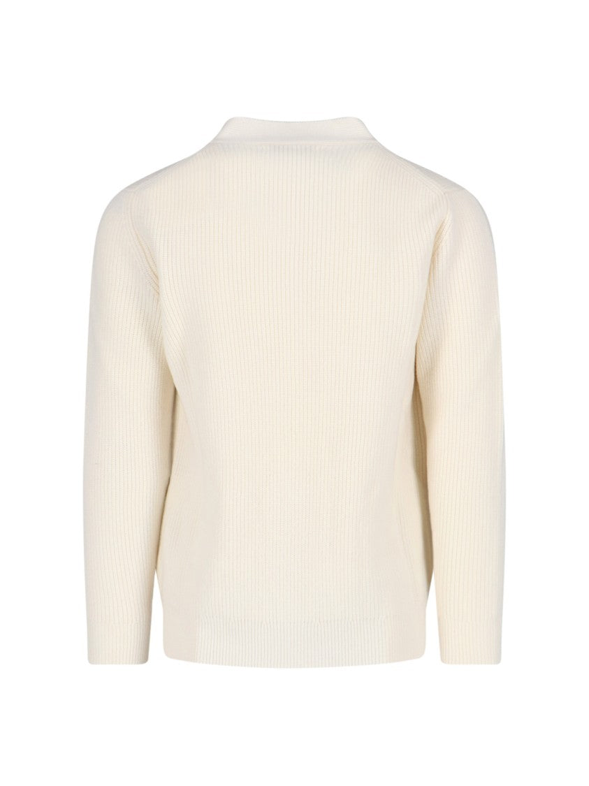 Ballantyne White Minimalist Sweater With Ribbed Cuffs And Hem