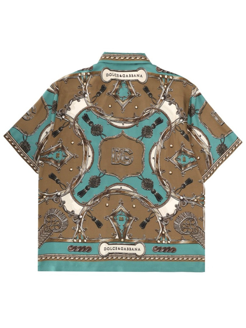 Dolce & Gabbana Teal Hawaii Silk Baroque Shirt