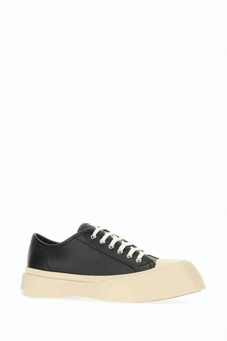 Marni Smooth Black Leather Low-Top Sneakers With Contrasting Rubber Sole
