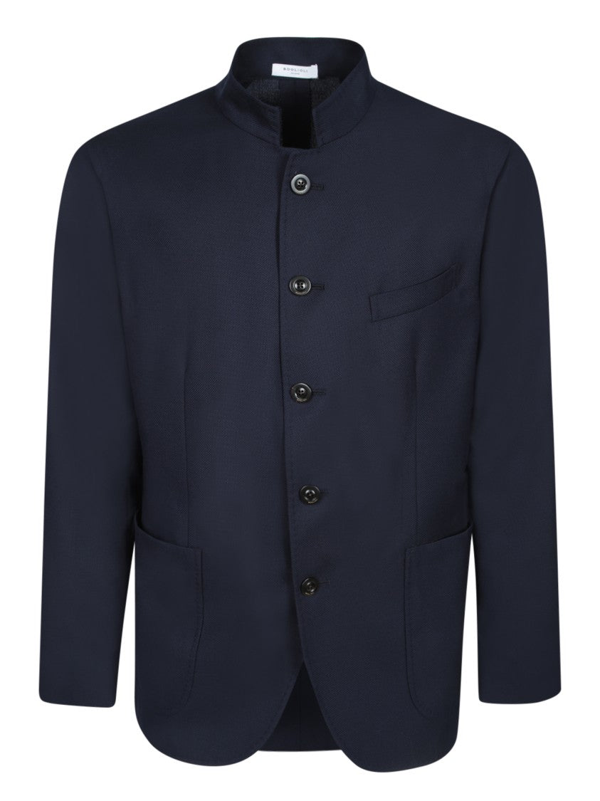 Boglioli Tailored Blue Blazer With High Collar