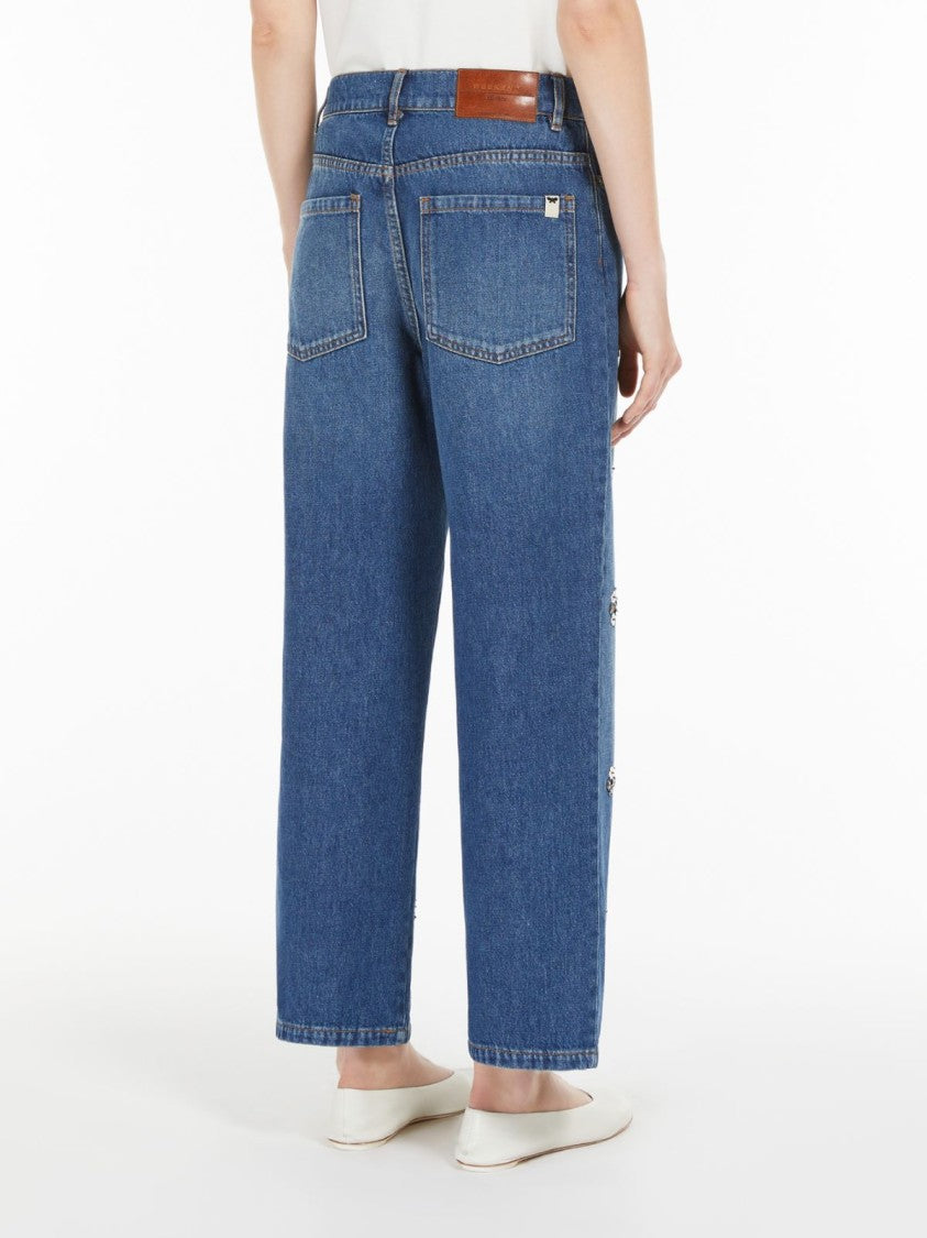 Max Mara Straight Denim Jeans With Floral Embroidery