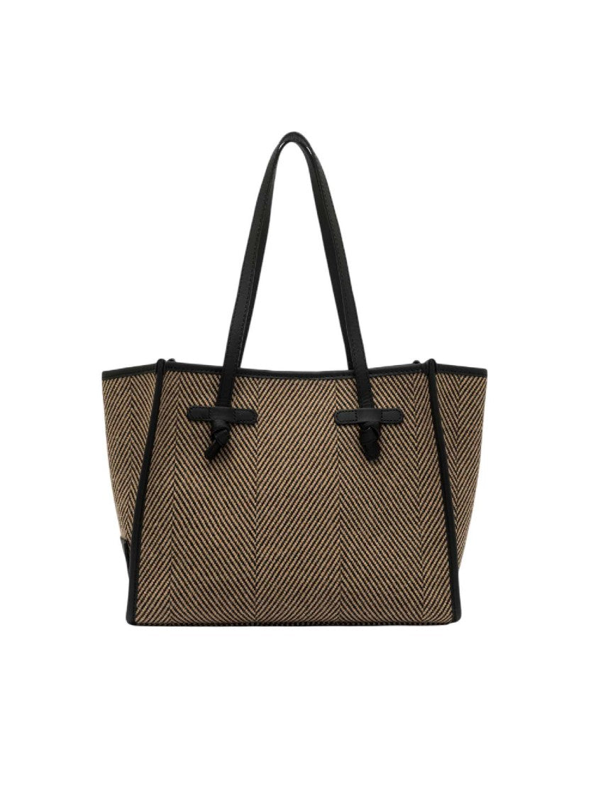 Gianni Chiarini Black Textured Fabric Leather Tote Bag