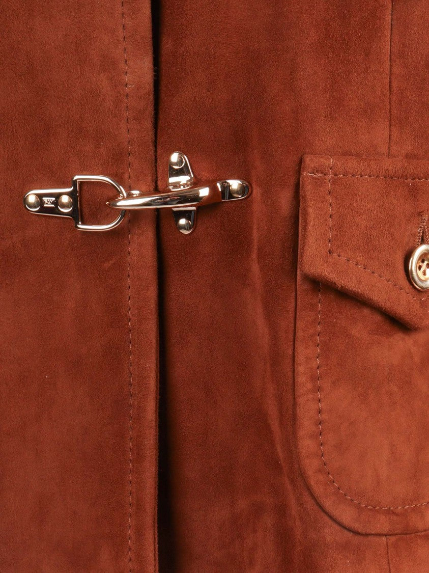 Fay Cropped Suede Jacket With Tailored Collar And Unique Fastenings