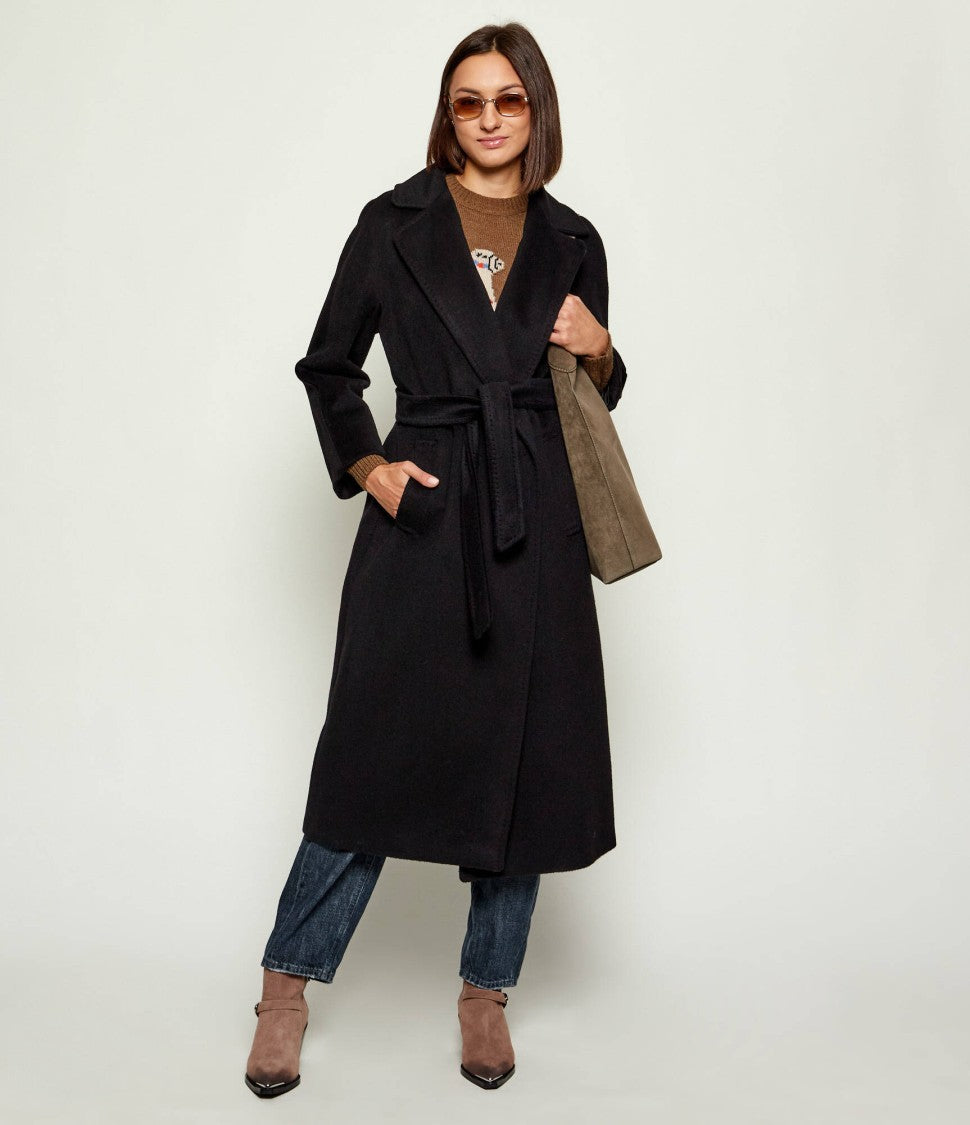 Max Mara Belted Black Wool-Blend Long Coat
