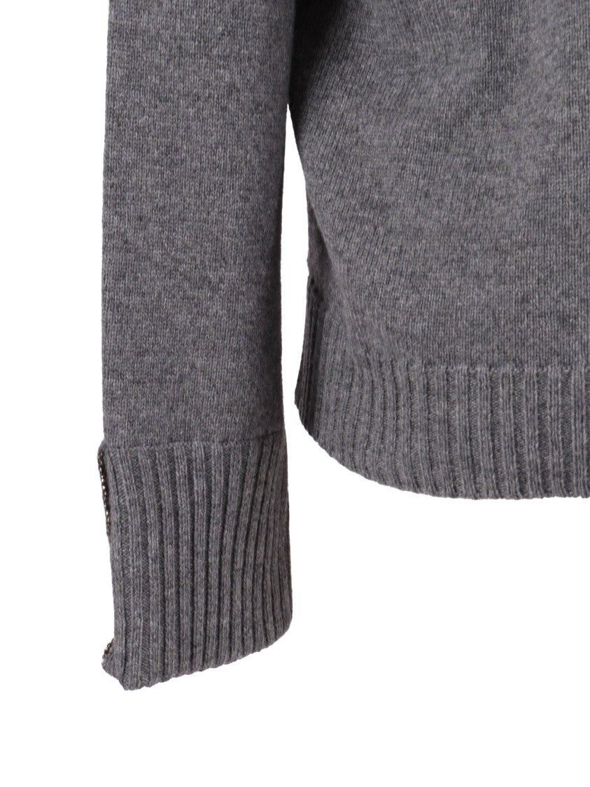 Kangra Cashmere Knit Pullover With Strass Embellishments At Cuffs