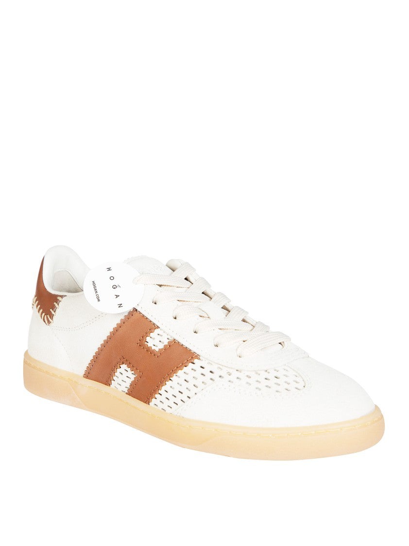 Hogan White Leather Tan Accents Sneakers