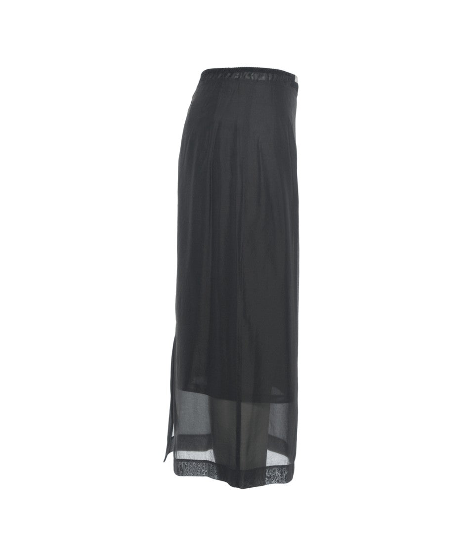 8Pm Flowing Midi Skirt With Semi-Transparent Overlay And Lace Hem
