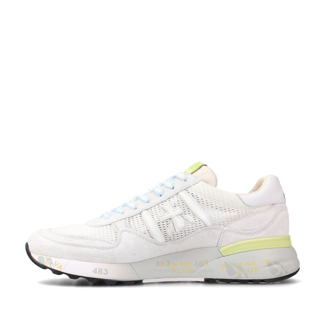 Premiata Landeck Sneakers In White Suede And Fabric