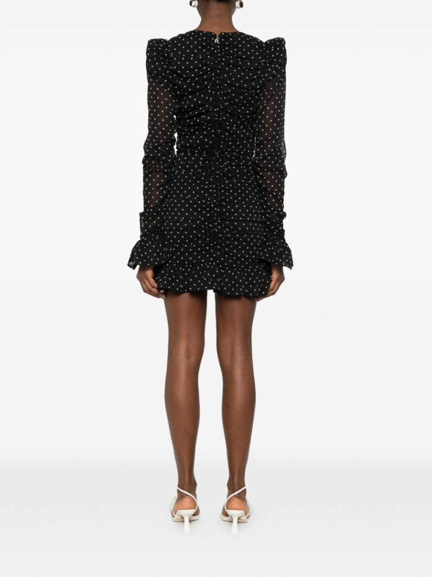 Rotate Short Black Dress With White Polka Dots
