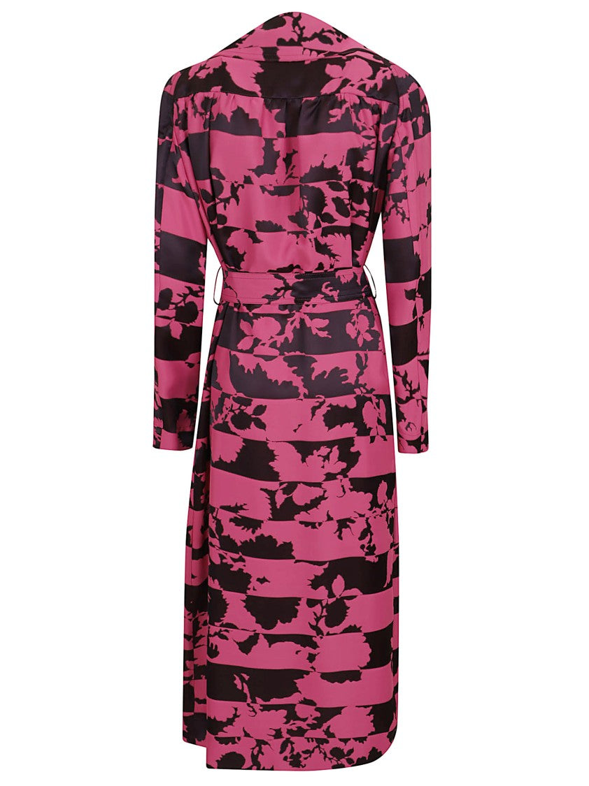 Dries Van Noten Abstract Floral Printed Midi Trench Coat With Belt