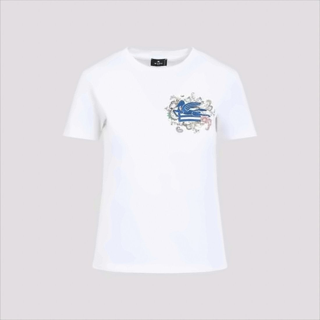 Etro White Cotton T-Shirt With Colorful Embroidery