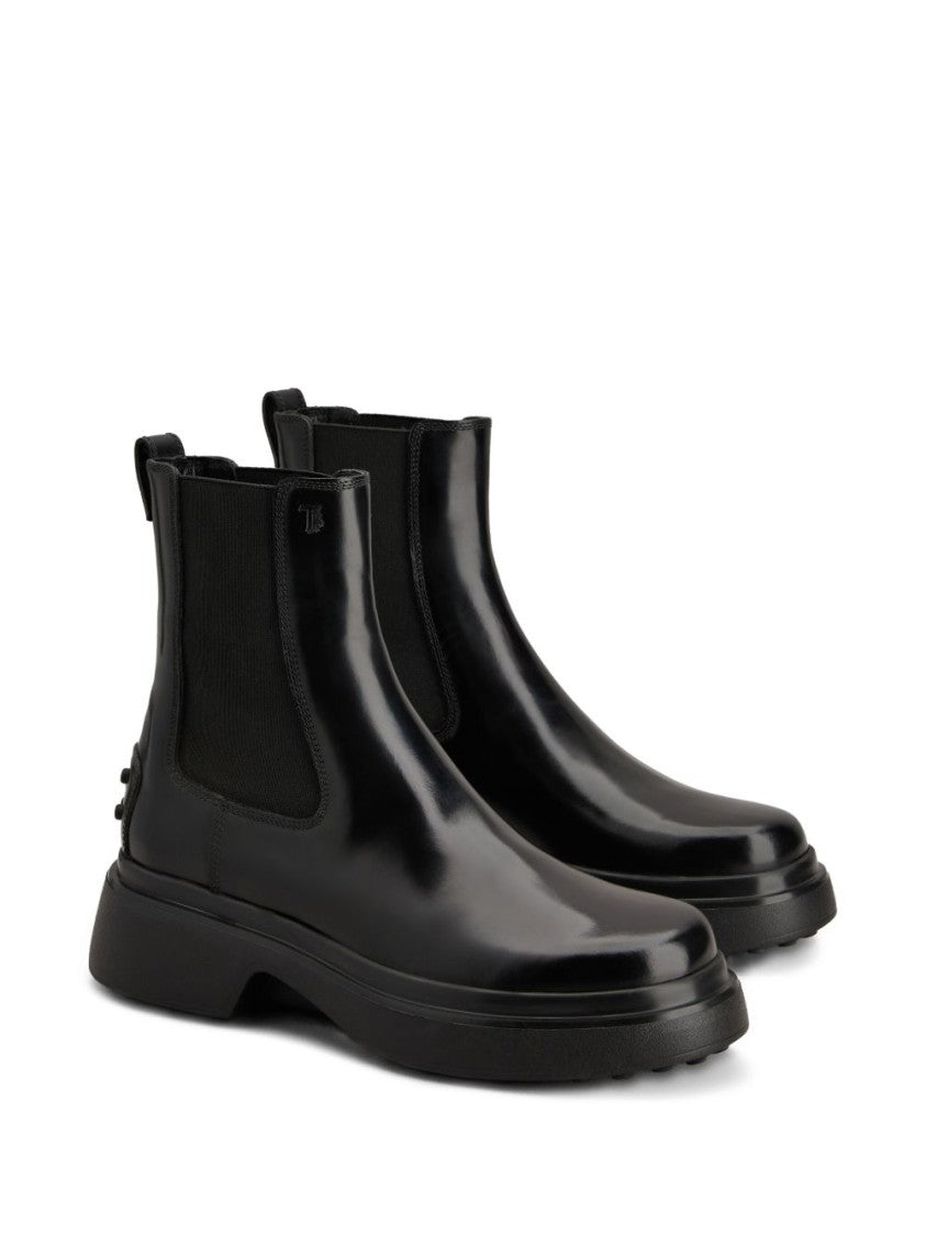 Tod's Polished Leather Ankle Boots With Textured Sole