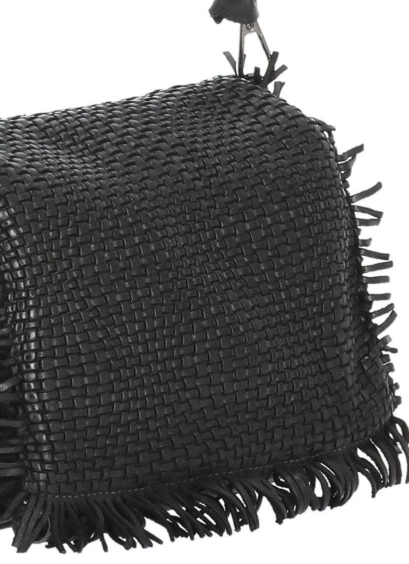 Reptile's House Braided Pattern Shoulder Bag With Fringed Edges