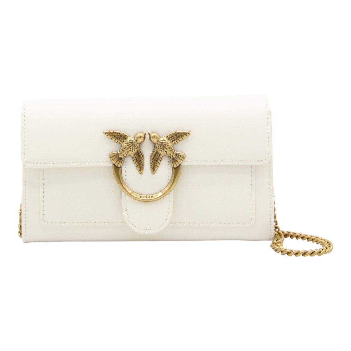 Pinko Rectangular Shoulder Bag With Bird Clasp And Gold Chain