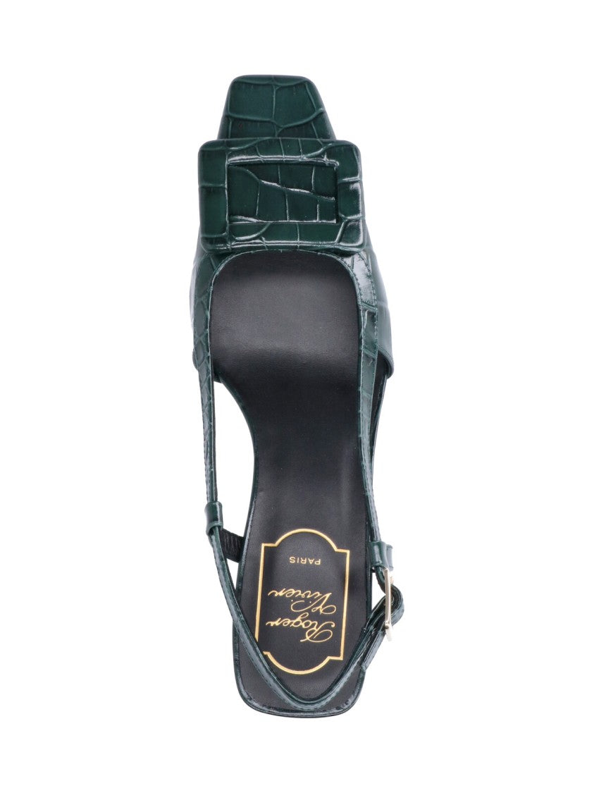 Roger Vivier Green Belle Vivier Crocodile-Embossed Leather Pumps